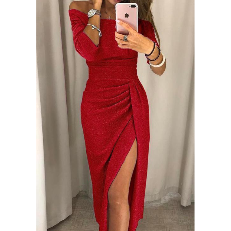 Alessandra | Women's Off-Shoulder Dress | Elegant Satin
