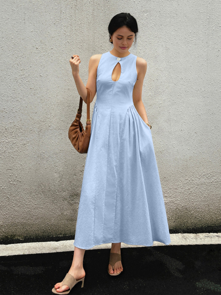 Alira | Women’s Long Dress | Pleated Cutout Cotton-Linen