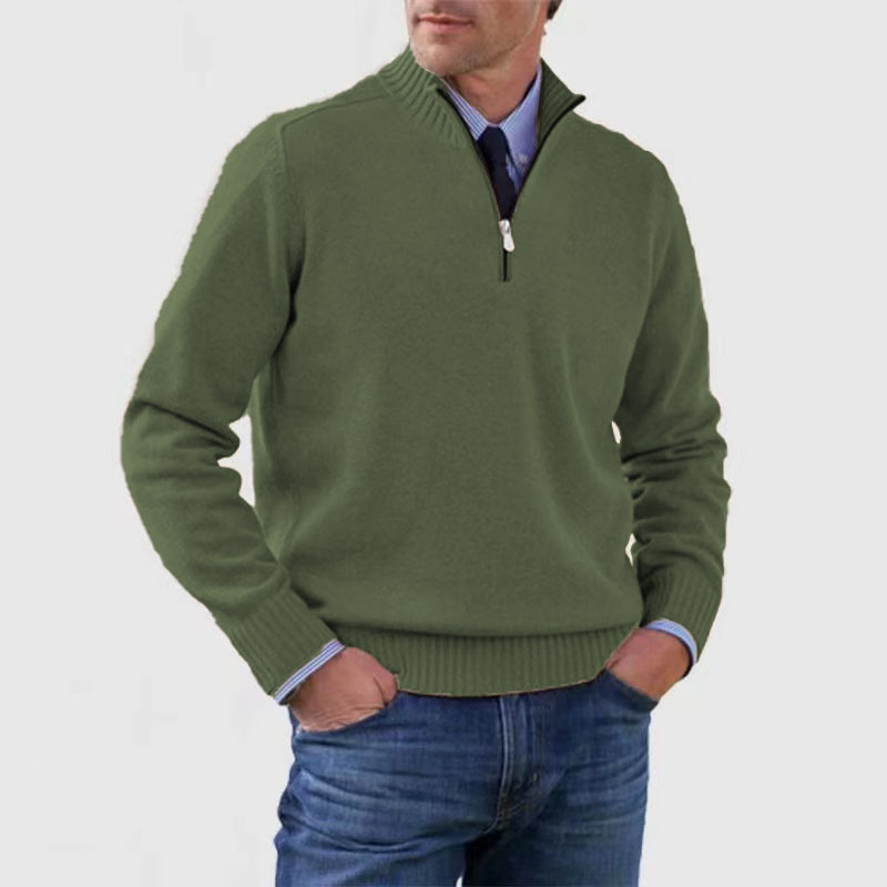 Men’s Half-Zip Sweater | Knitted Pullover with Stand Collar
