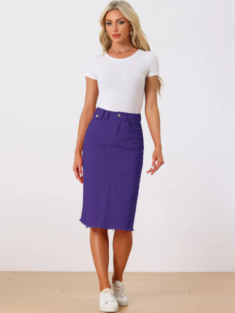 Raya | Women’s Midi Skirt | High Waist Denim Back Slit