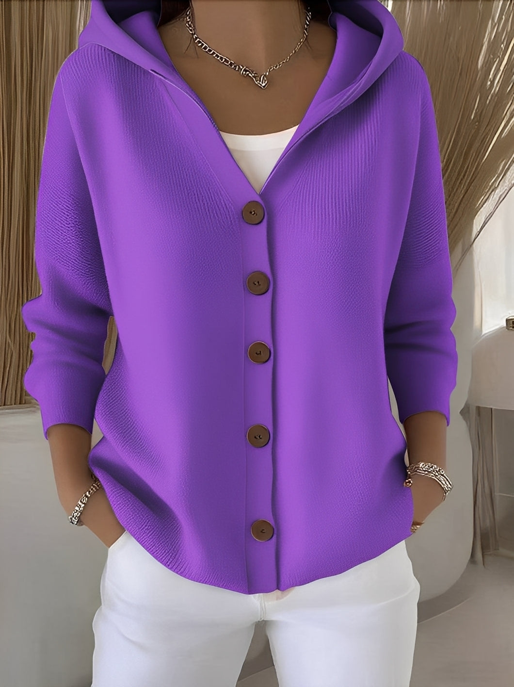 Rynelle – Women’s Hooded Long-Sleeve Knit Cardigan