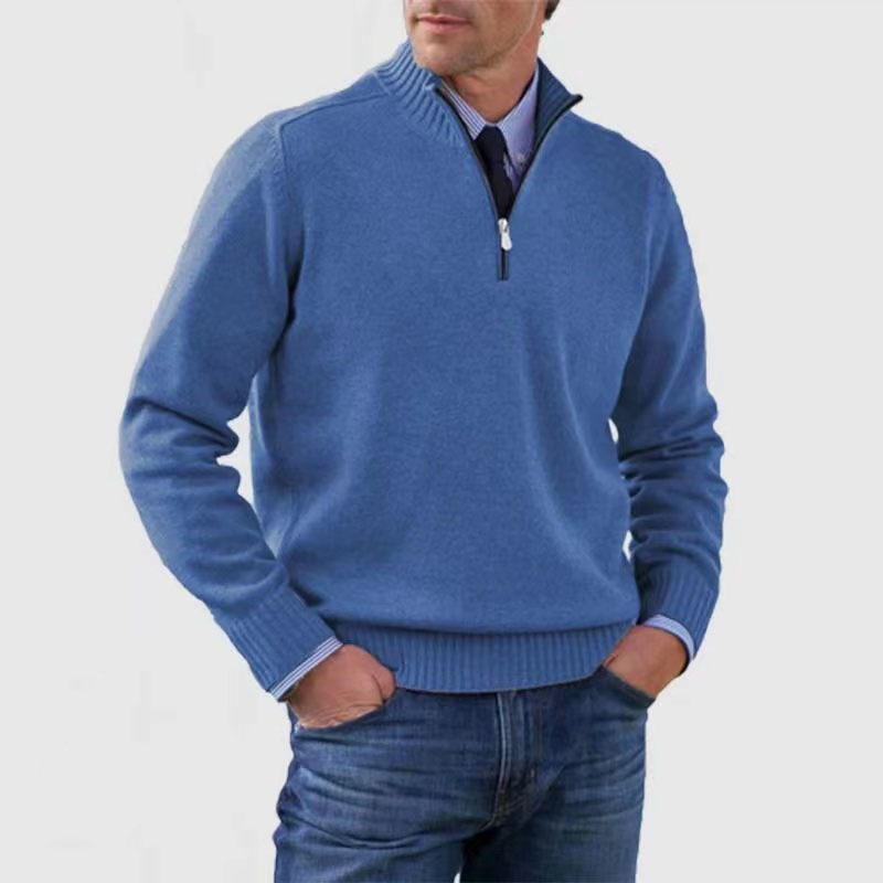 Men's knitted jumper with half zip – long-sleeved pullover