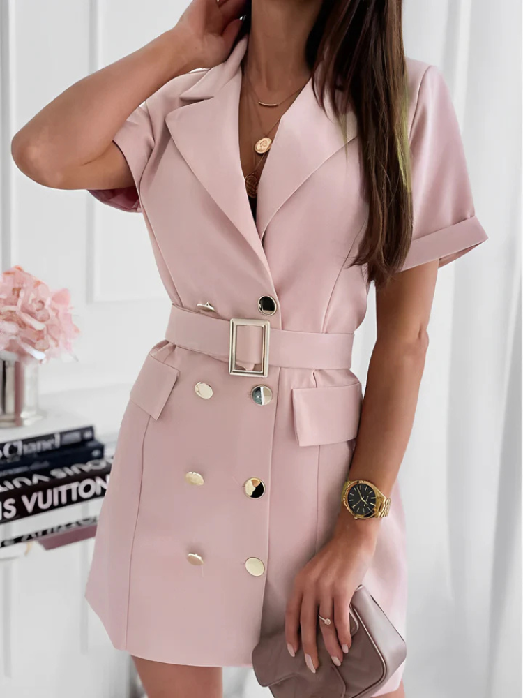 Selina | Women’s Mini Dress | Double Breasted Notched Lapel Belted