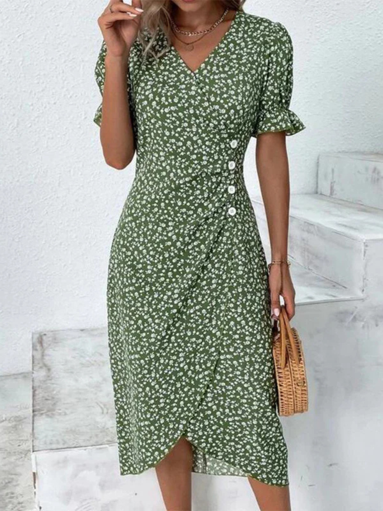 Alba | Women’s Midi Dress | Floral V-Neck A-Line