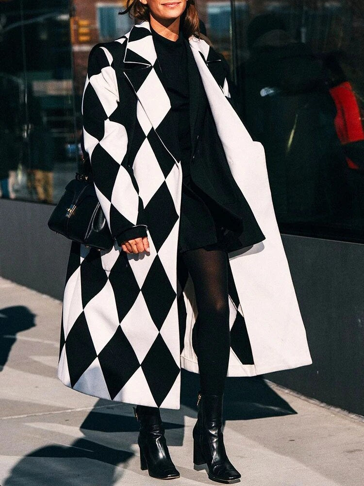 Women’s Long Coat - Lapel Collar Outerwear Button Closure