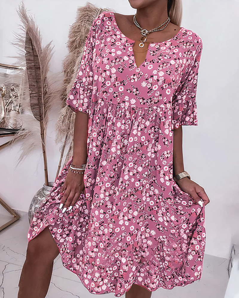 Andrea | Women's Half-Sleeve Floral Dress | Midi