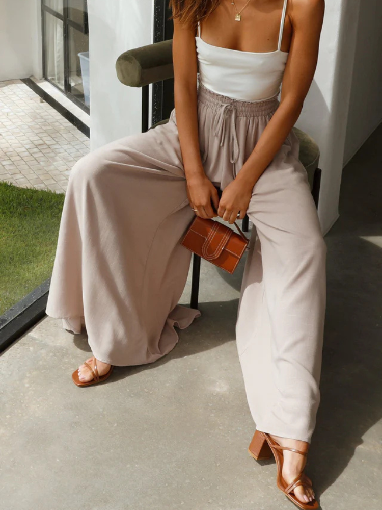 Arianna | Women’s Pants | Beige Wide Leg High-Waist Fit