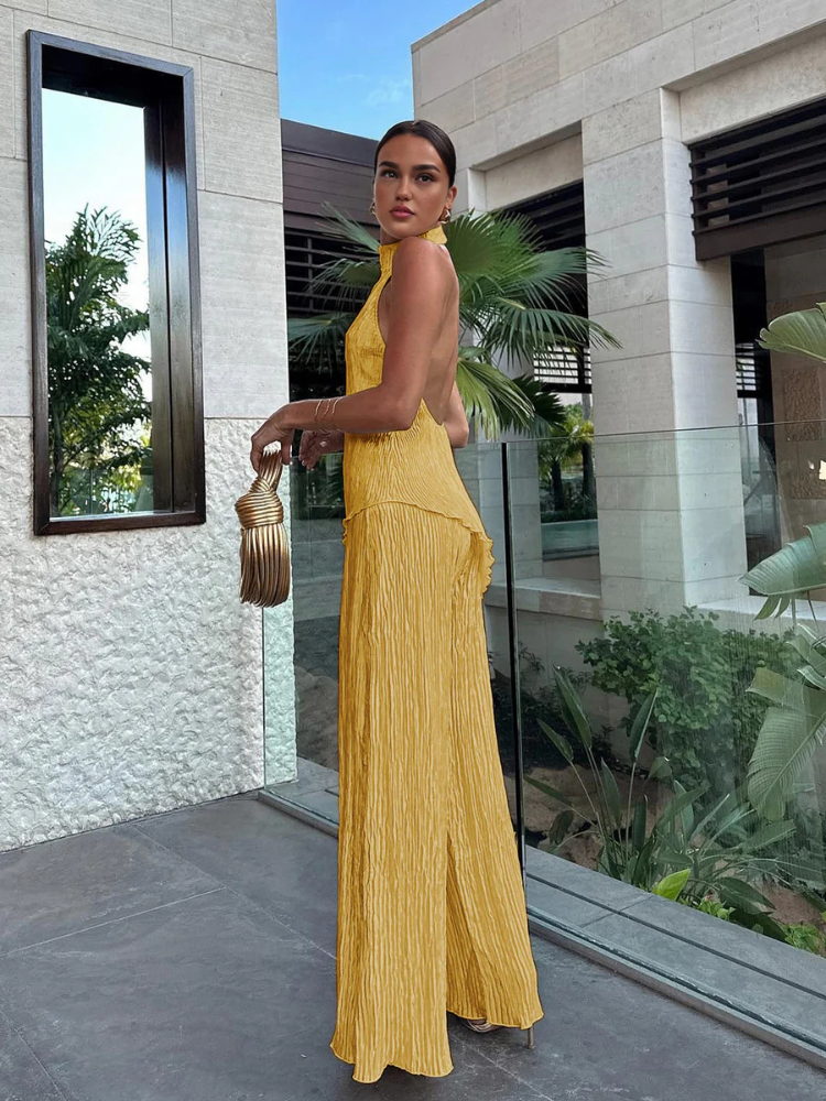 Azaria | Women’s Two-Piece Set | Asymmetric Halter Wide Leg