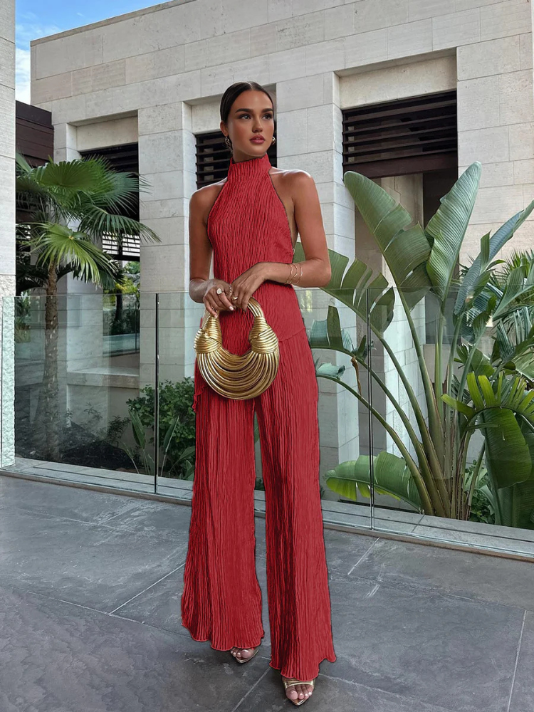 Azaria | Women’s Two-Piece Set | Asymmetric Halter Wide Leg