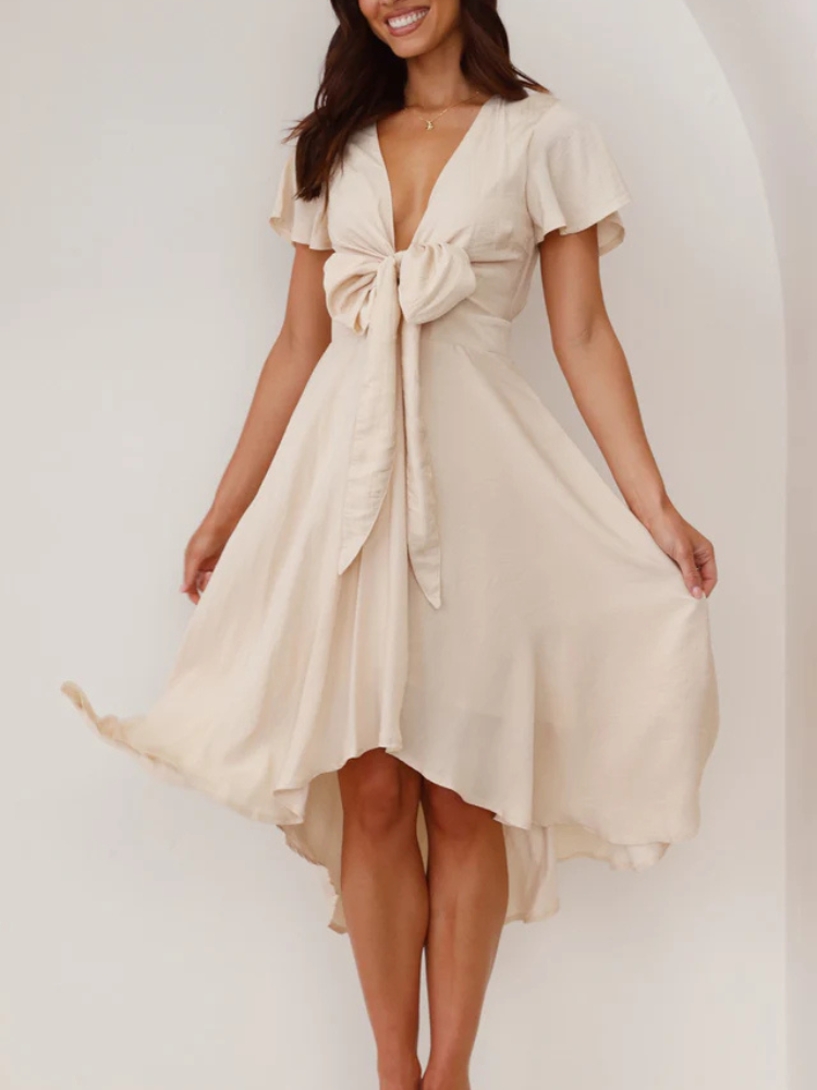 Bethany | Women’s Dress | Satin High-Low Butterfly Sleeve Fit