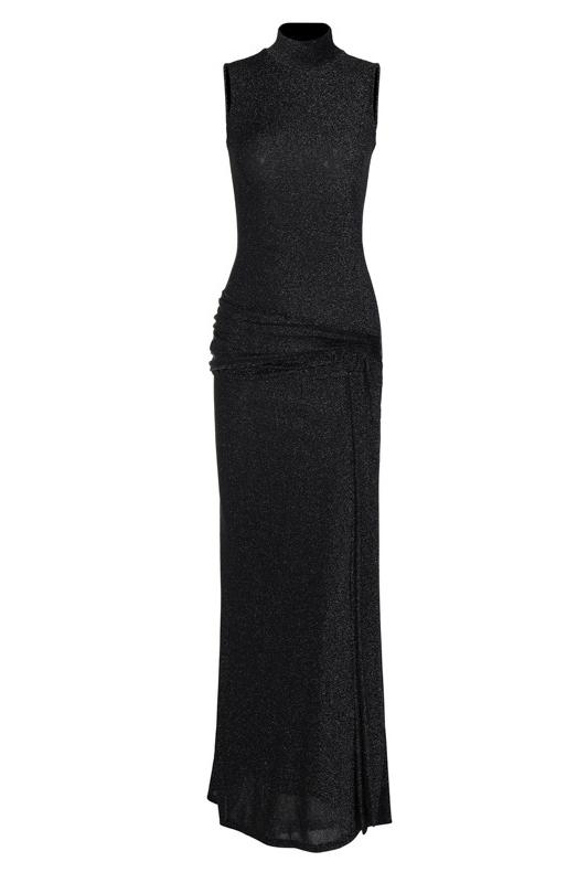 Black High-Neck Maxi Dress | Elegant | Waist Tie Detail