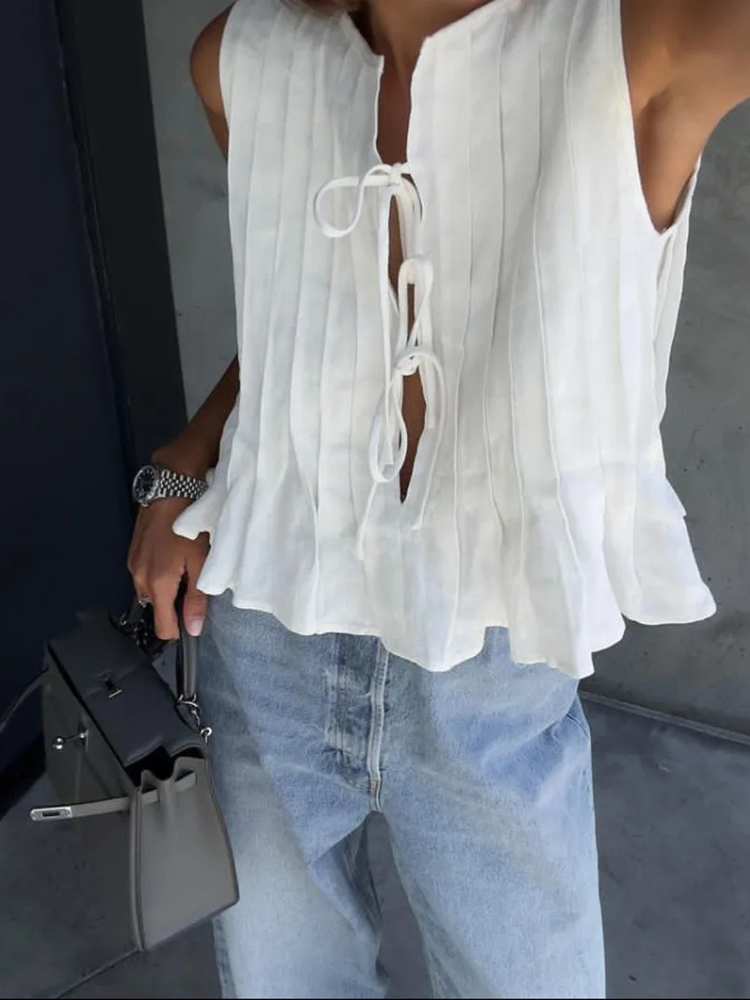 Boogéa | Women’s Blouse | Lace-Up Pleated Linen