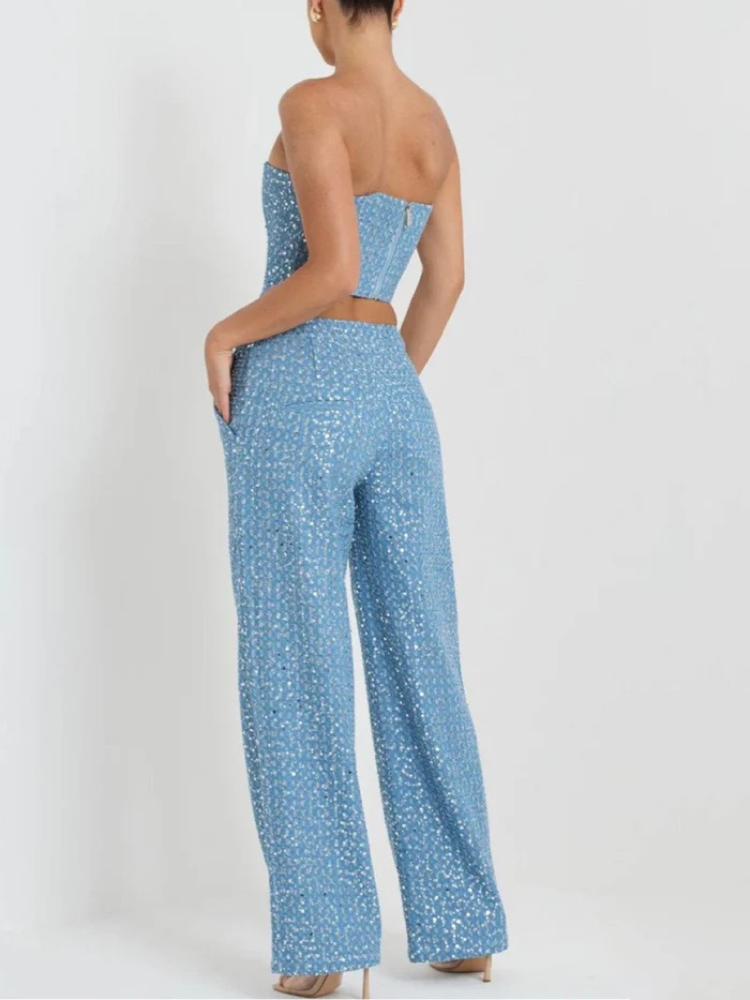 Brinley | Women’s Tube Top | Ripped Sequin Denim