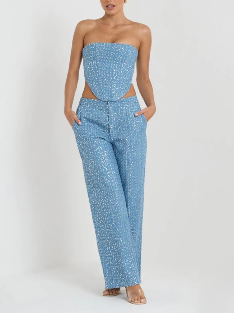 Brinley | Women’s Tube Top | Ripped Sequin Denim