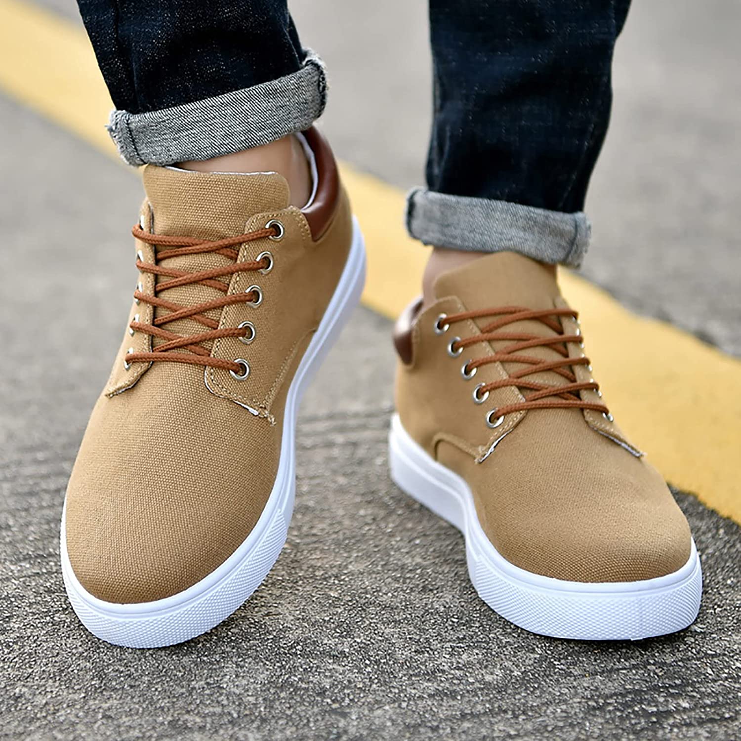 Men’s Casual Shoes - Lace-Up Design with Contrast Sole