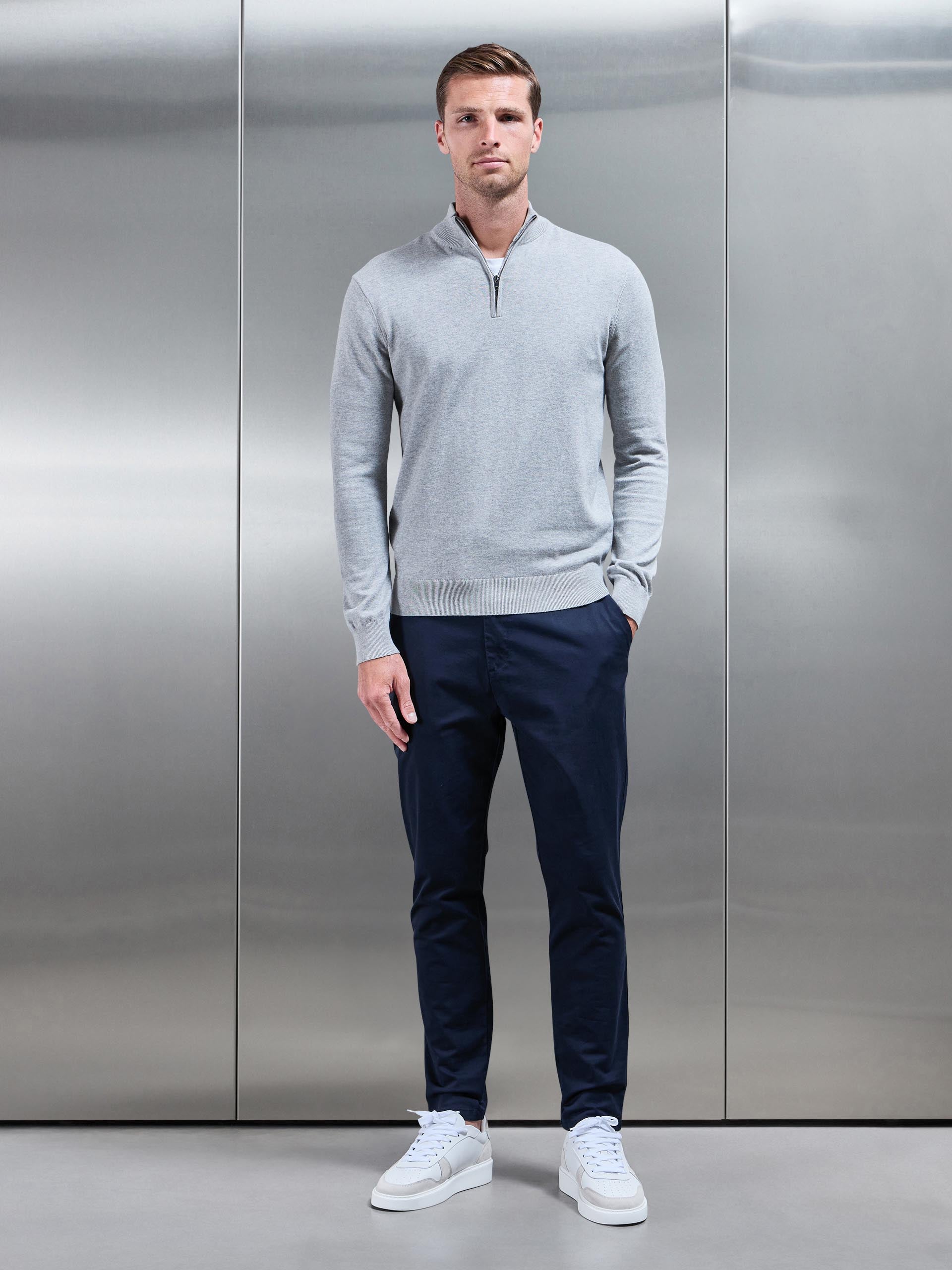 Men’s Knitted Half Zip Jumper - Funnel Neck in Marl Gray