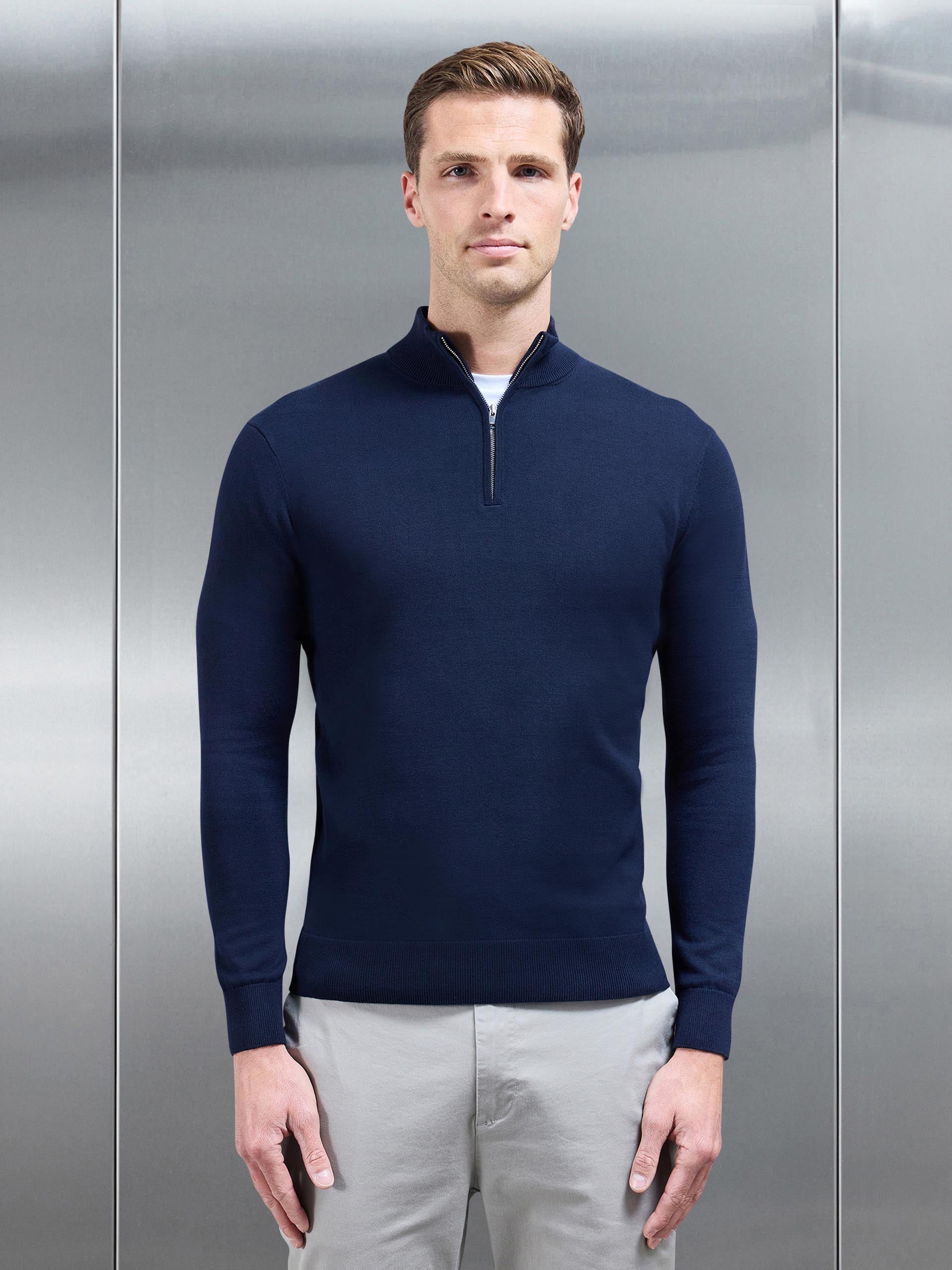 Men’s Knitted Sweater - Half Zip Jumper in Navy