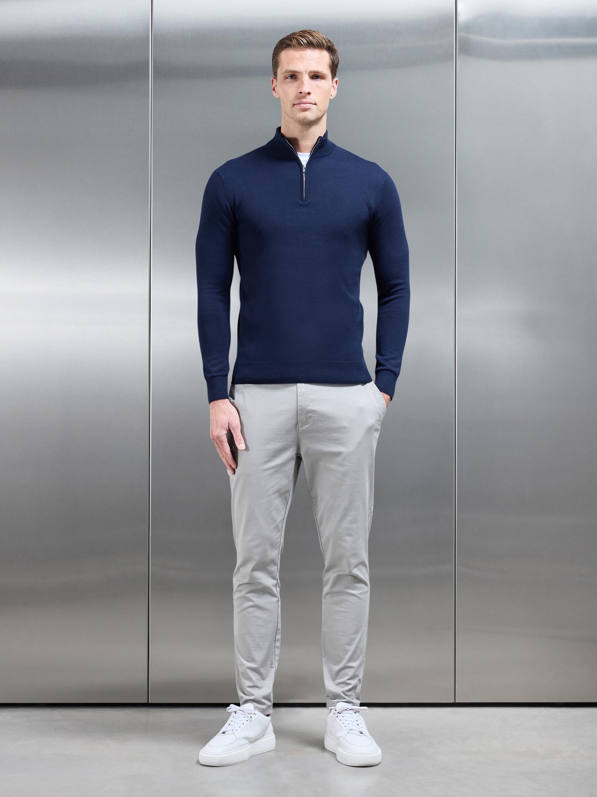 Men’s Knitted Sweater - Half Zip Jumper in Navy