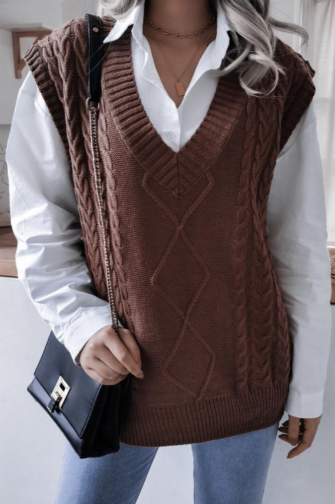 Cable Knit Sweater Vest | V-Neck | Classic & Stylish