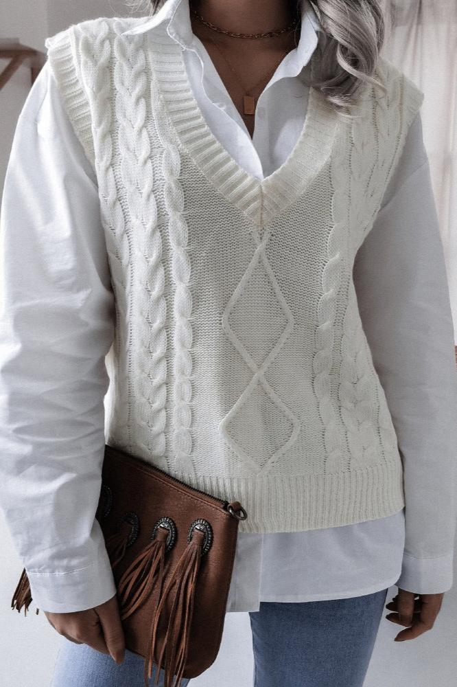 Cable Knit Sweater Vest | V-Neck | Classic & Stylish