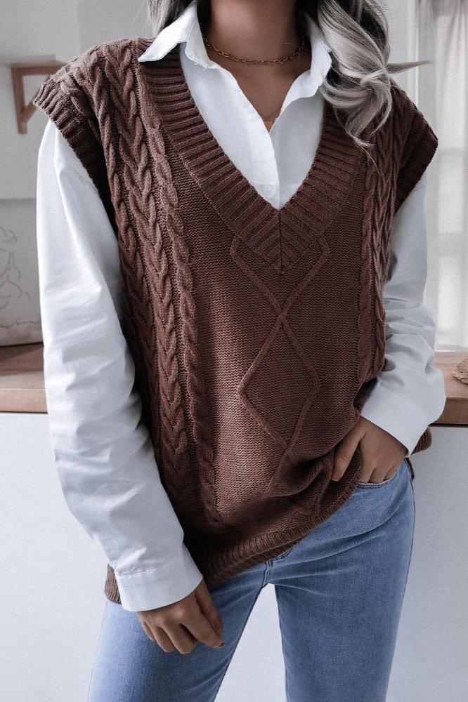 Cable Knit Sweater Vest | V-Neck | Classic & Stylish