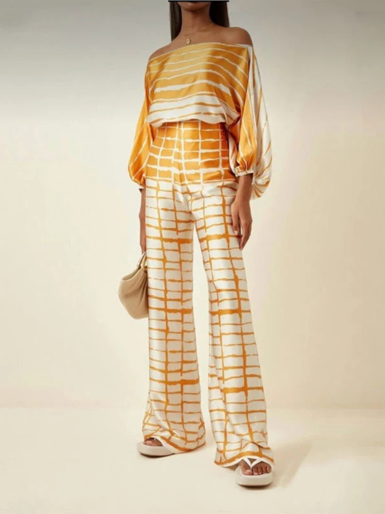 Calysta | Women’s 2-Piece Set | Satin Print Off-Shoulder