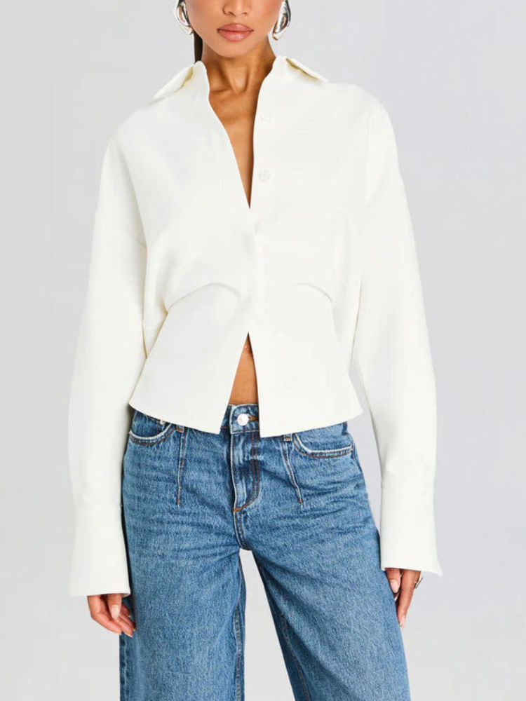 Cara | Women’s Draped Shirt | Button-Down Crepe