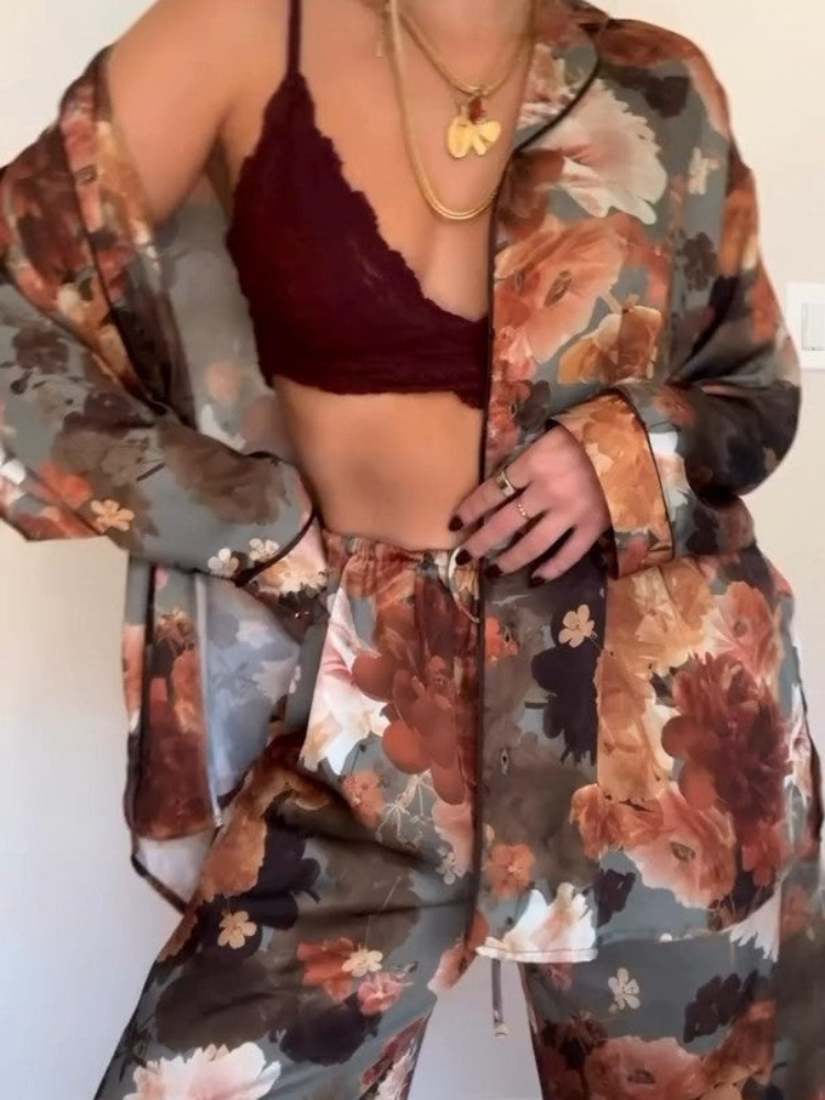 Clara | Women’s Satin Pajama Set | Floral Elegance