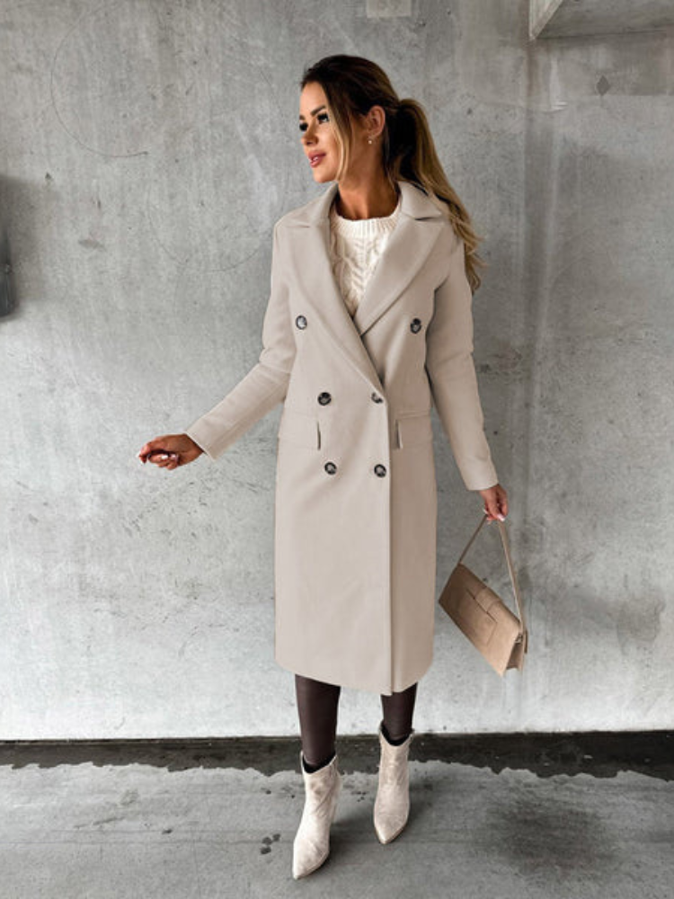 Clarissa | Women’s Double-Breasted Long Coat | Elegant & Timeless