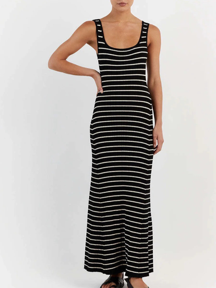 Colette | Women’s Long Dress | Striped Knit Old Money Aesthetic