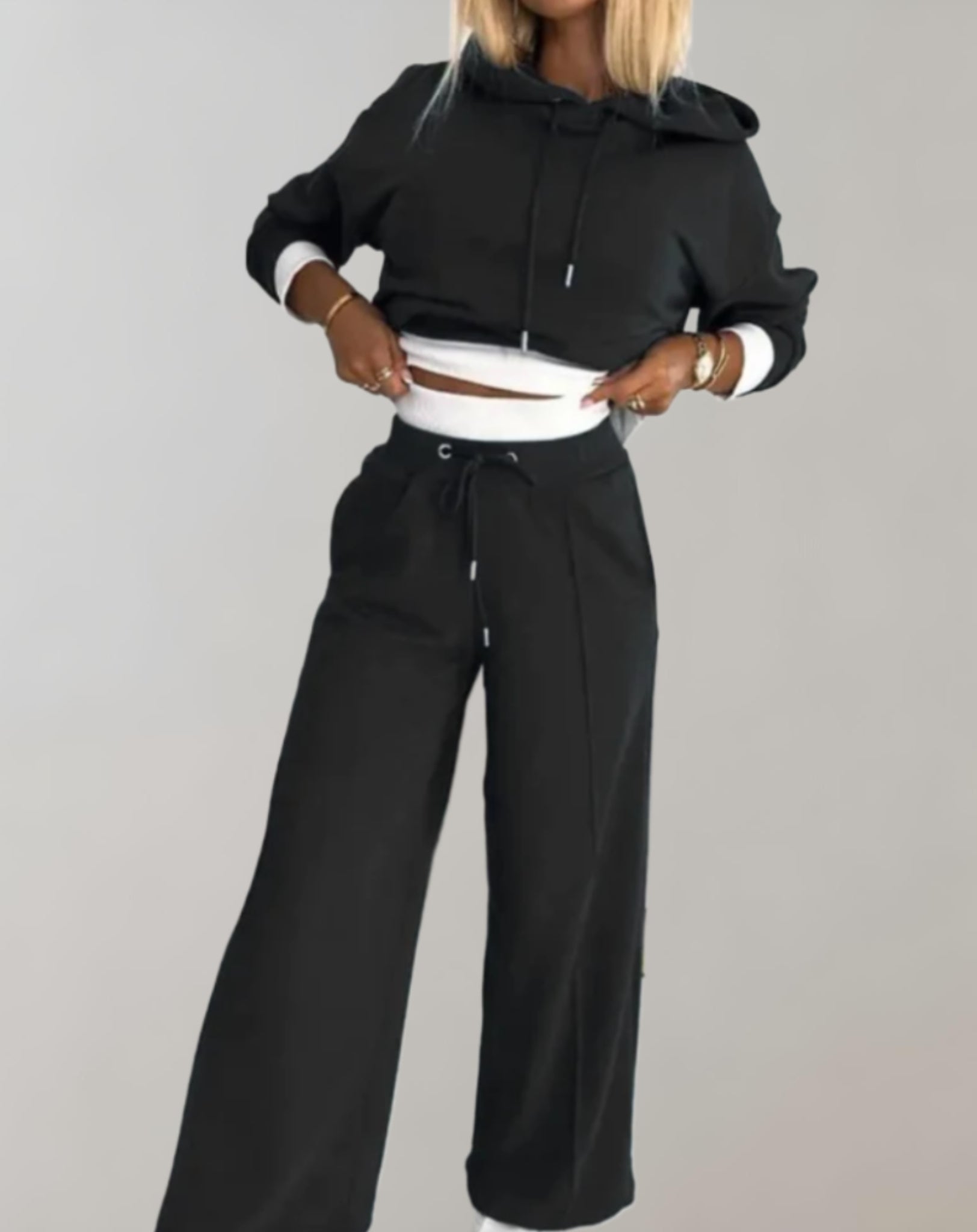 Women’s 2-Piece Hoodie Tracksuit Set - Wide-Leg Trousers