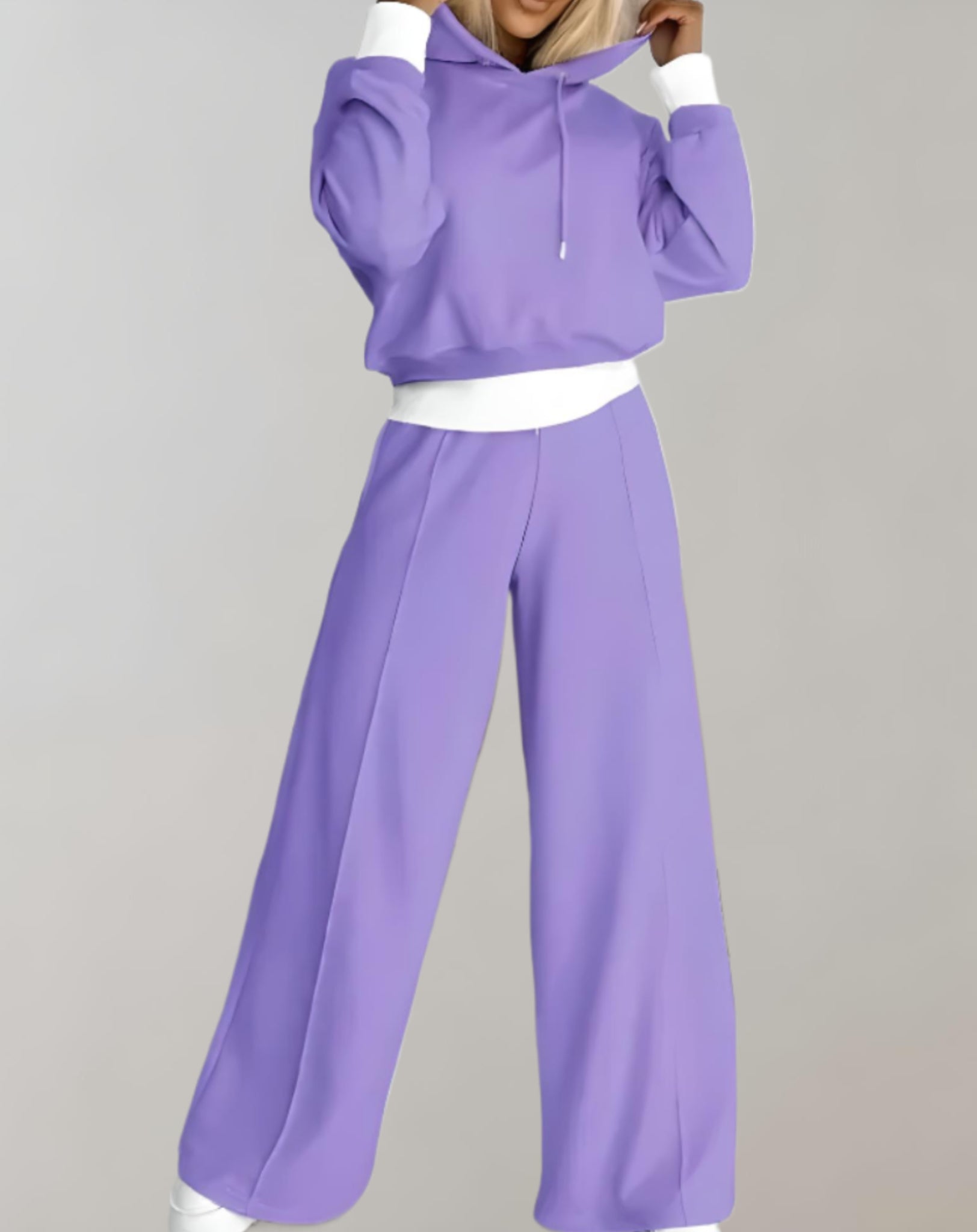 Women’s 2-Piece Hoodie Tracksuit Set - Wide-Leg Trousers