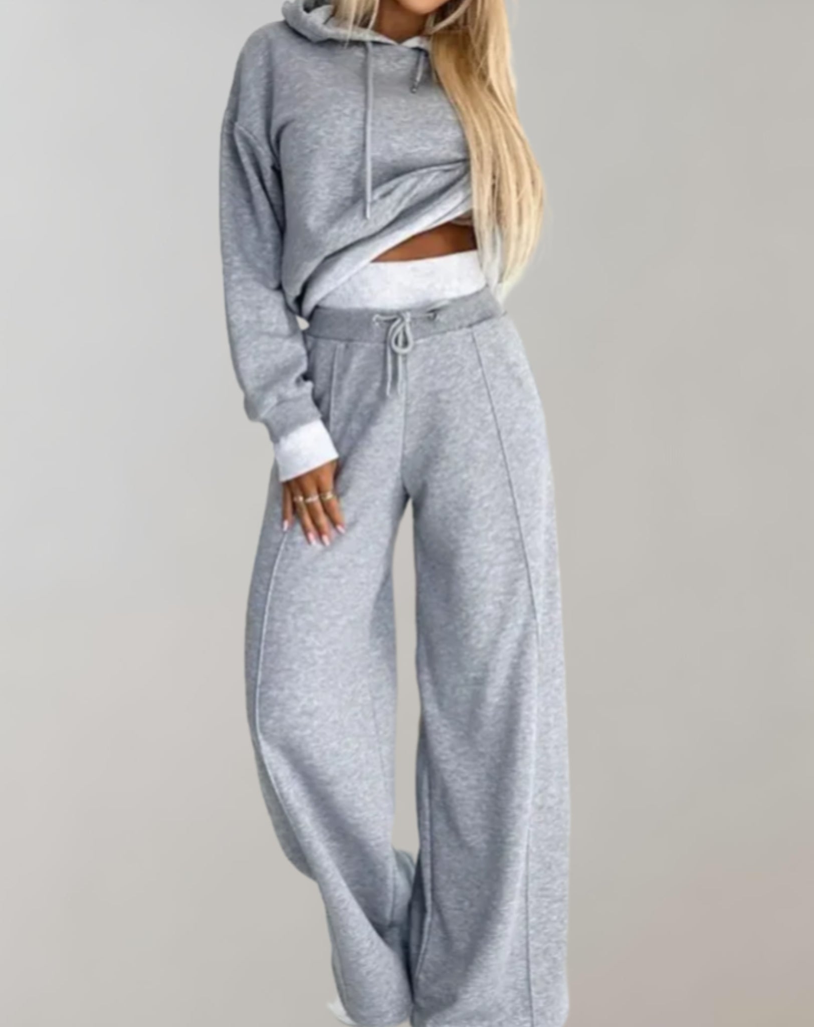 Women’s 2-Piece Hoodie Tracksuit Set - Wide-Leg Trousers