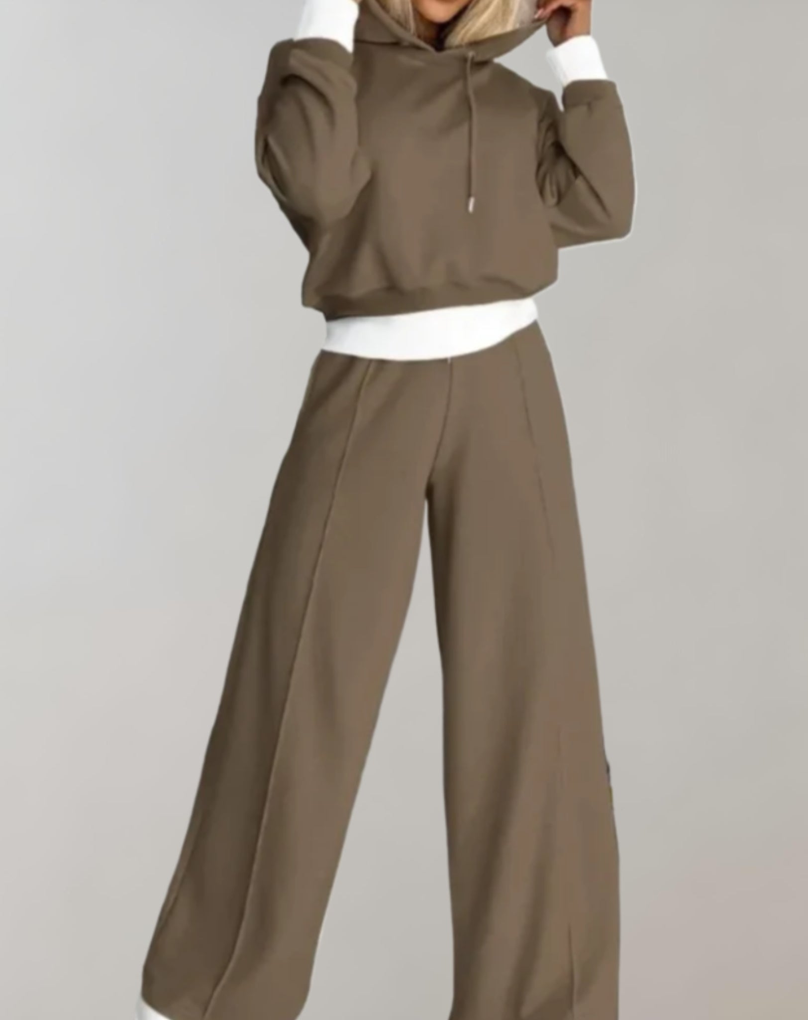 Women’s 2-Piece Hoodie Tracksuit Set - Wide-Leg Trousers