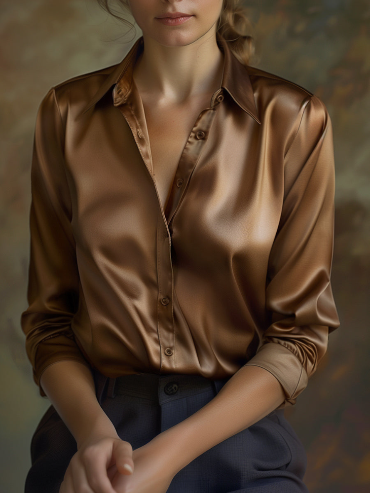 Dahlia | Women’s Satin Blouse | Classic Print & Modern Silhouette