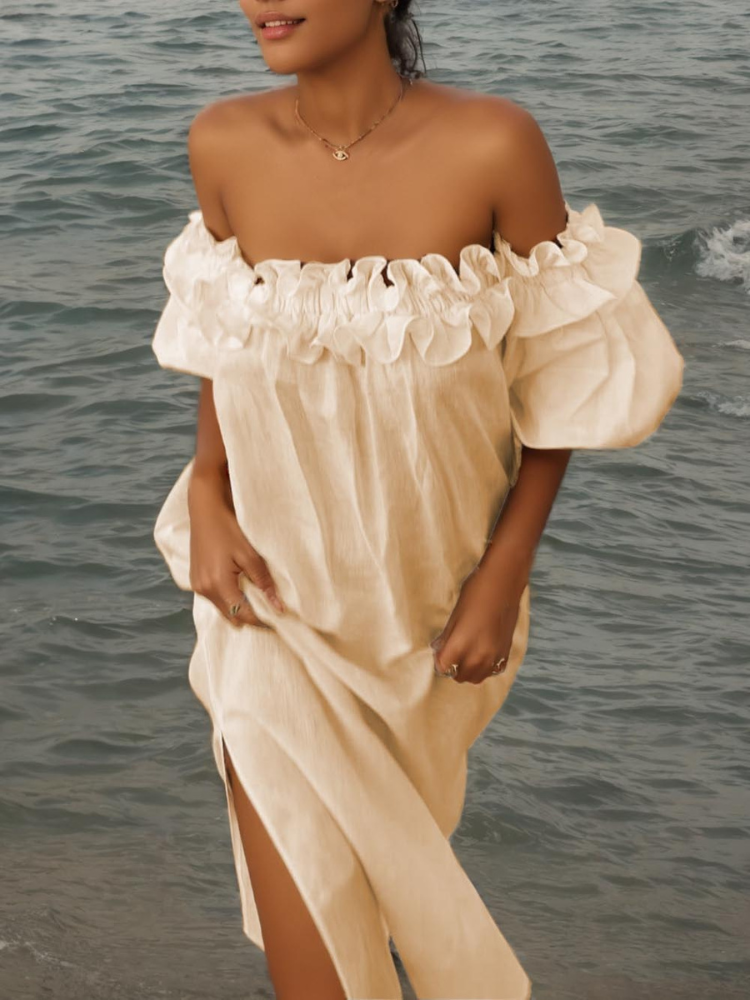 Elara | Women’s Midi Dress | Off-Shoulder & Pocketed Elegance