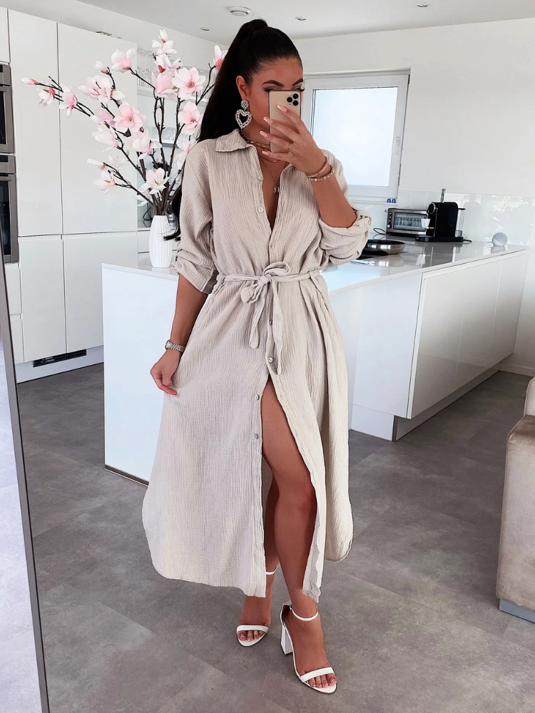 Elena | Women’s Dress | Long Muslin Beige