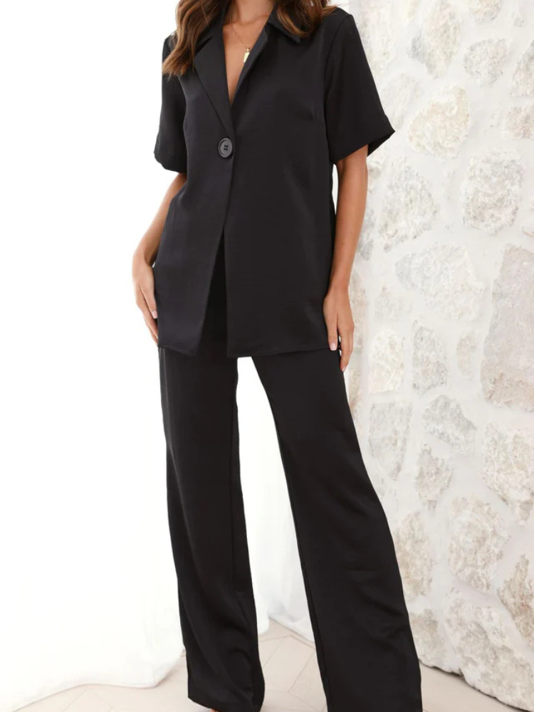 Eloise | Women’s Pants | Black Button-Front Tailored Fit