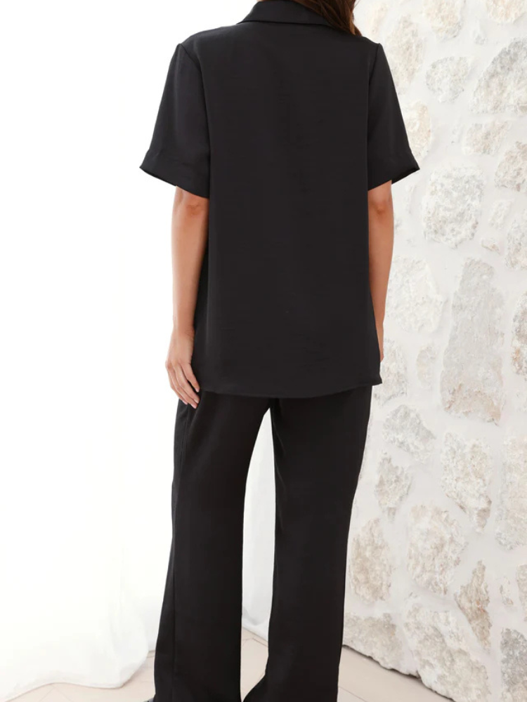 Eloise | Women’s Pants | Black Button-Front Tailored Fit