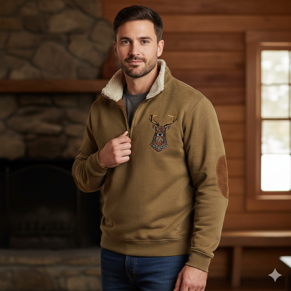 Men's Sweater with Deer Detail | Half Zip