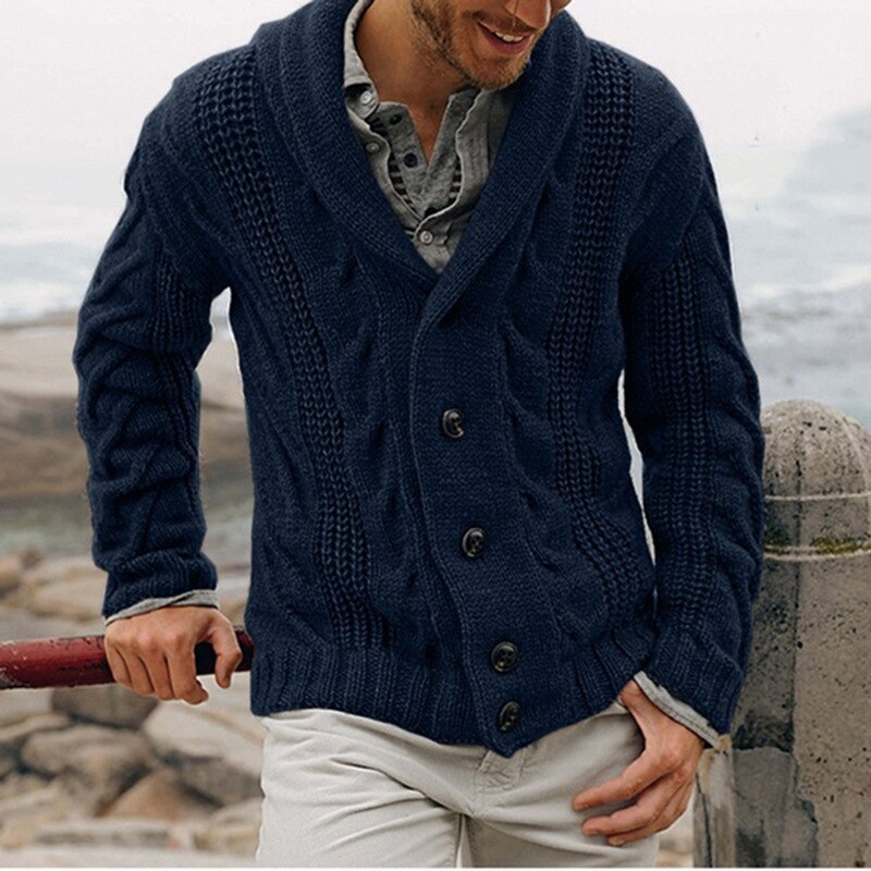 Elricson – Chunky Knit Cardigan with Shawl Collar for Men