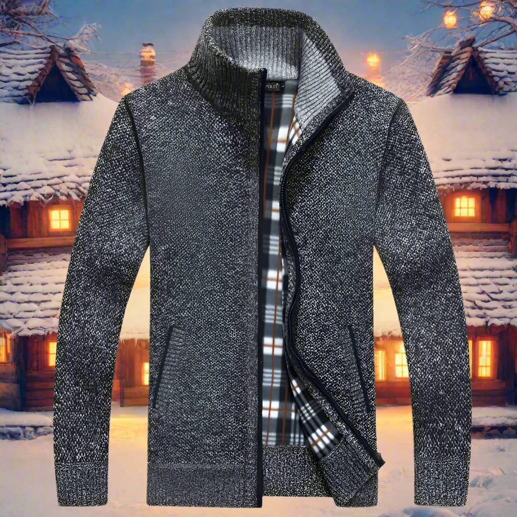 Thoran – Suéter para hombre con cremallera y forro a cuadros