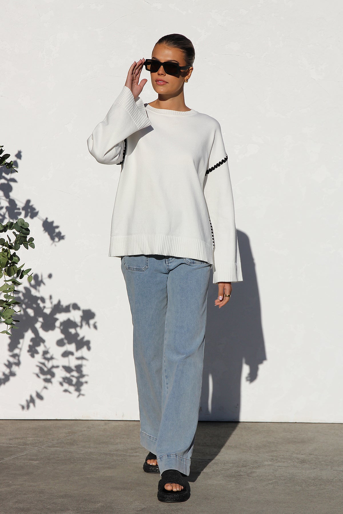 Oversized Contrast Stitch Sweater | Bell Sleeves | Modern & Chic