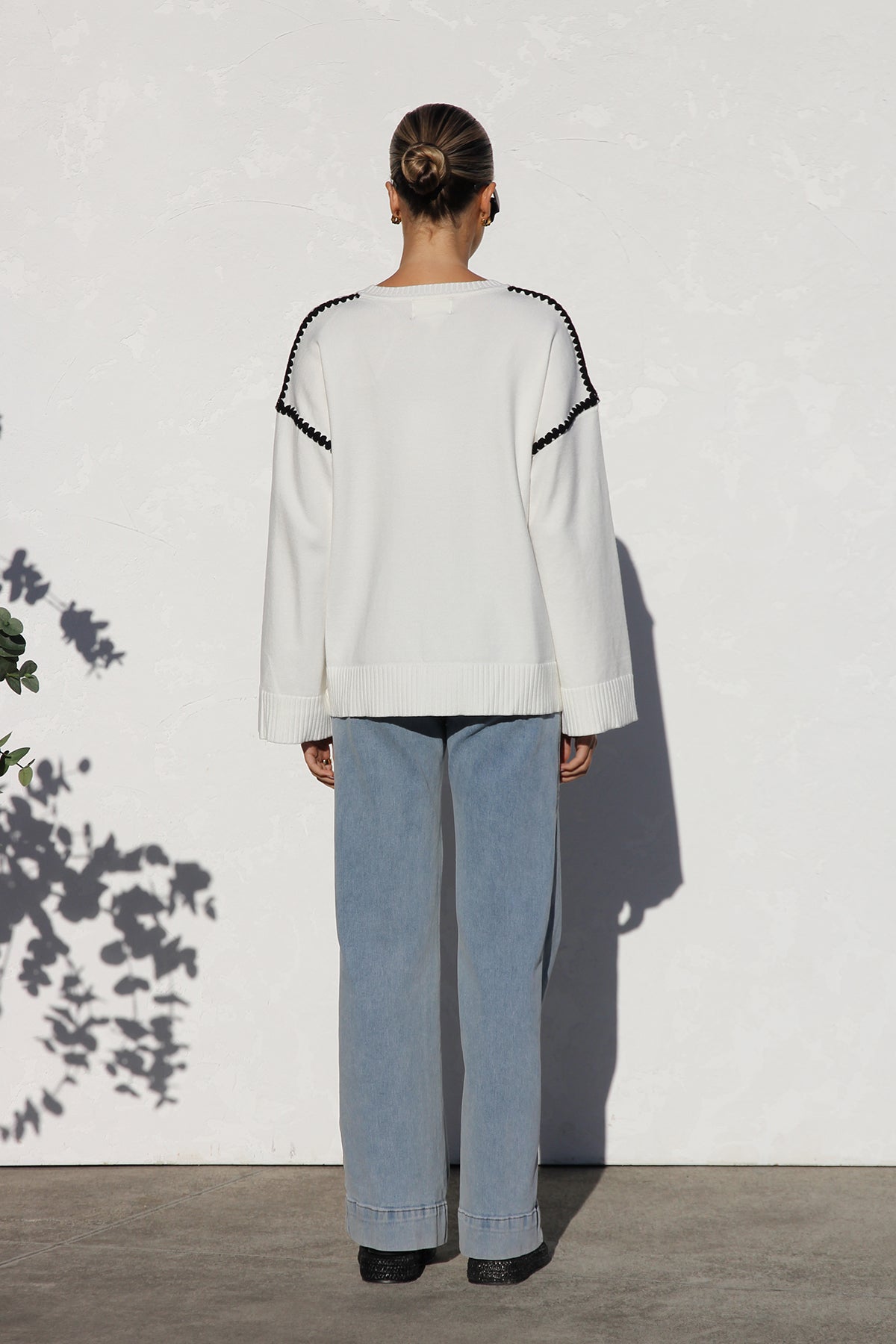 Oversized Contrast Stitch Sweater | Bell Sleeves | Modern & Chic