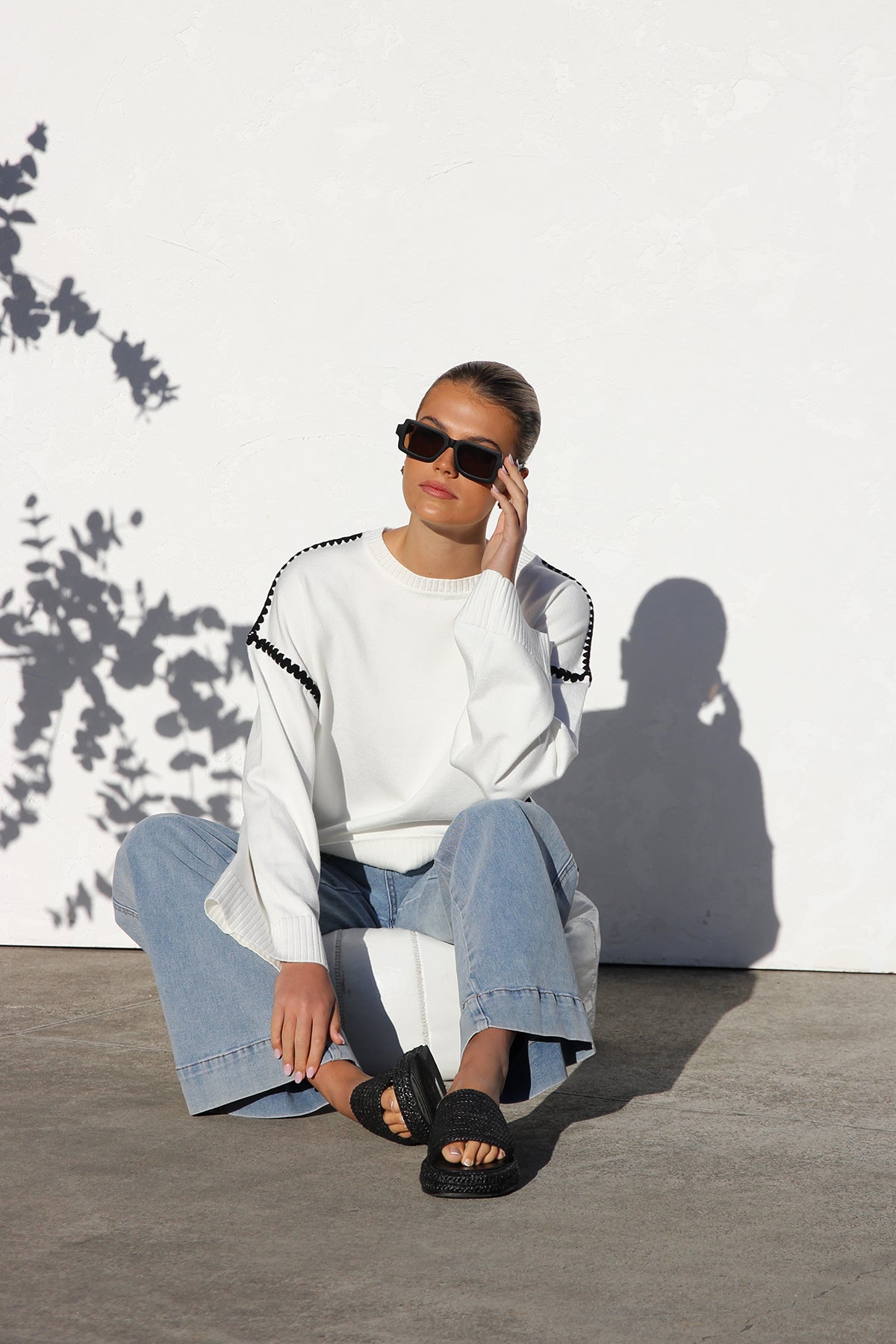 Oversized Contrast Stitch Sweater | Bell Sleeves | Modern & Chic