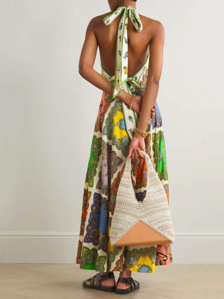 Iris – Women’s Satin Midi Dress – Vintage Floral