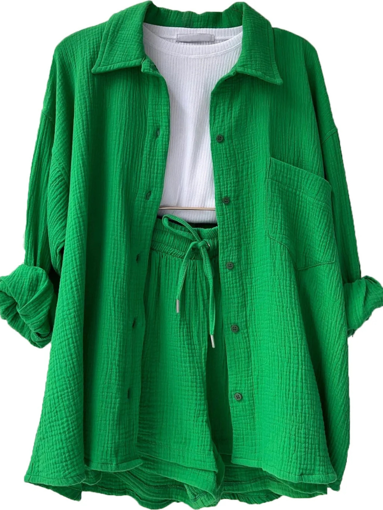 Laila | Women’s Loungewear Set | Cotton Collar Top & Shorts