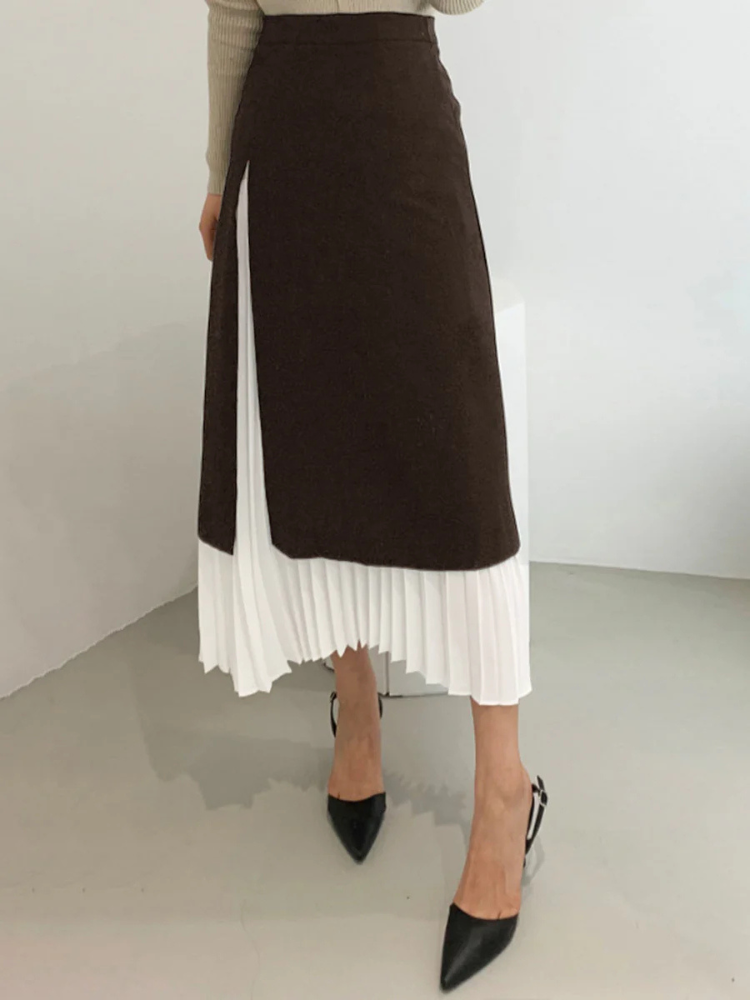 Leona | Women’s Long Skirt | Two-Tone Pleated Flow