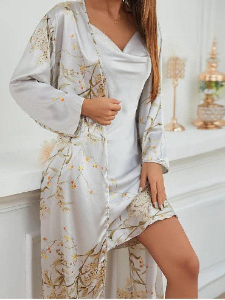 Liliane | Women’s Satin Night Gown Set | Floral
