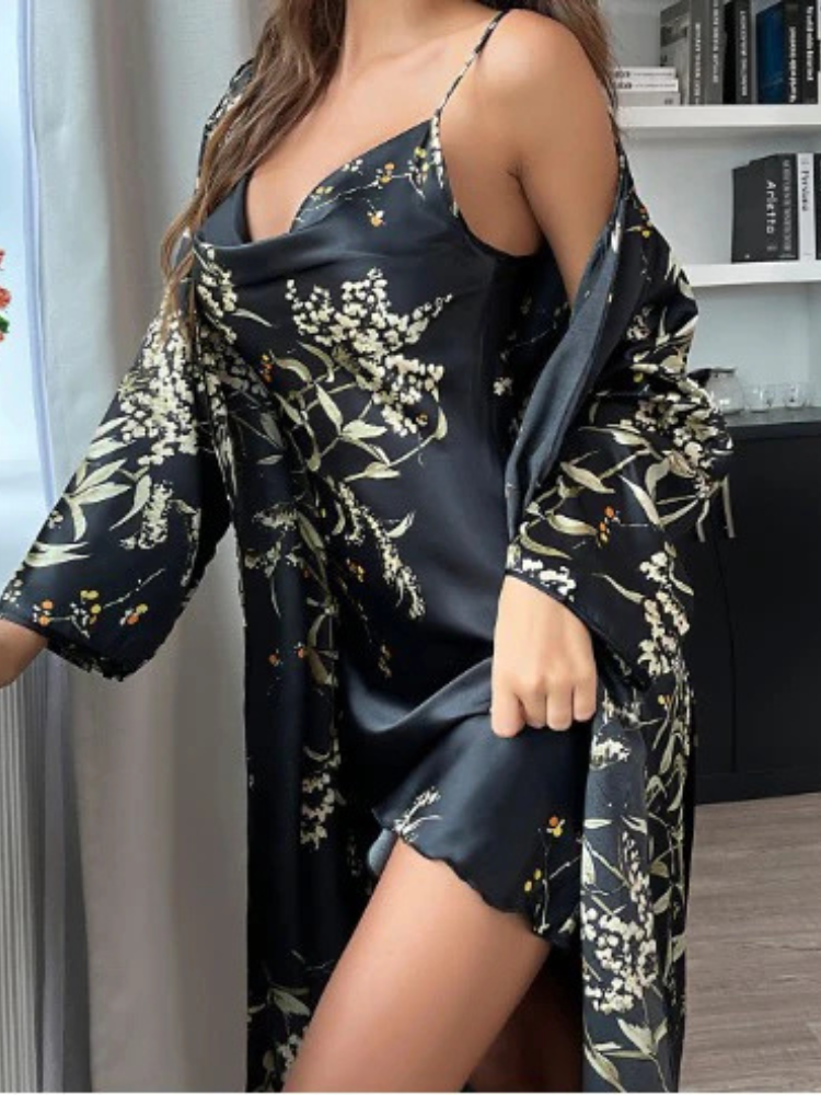 Liliane | Women’s Satin Night Gown Set | Floral